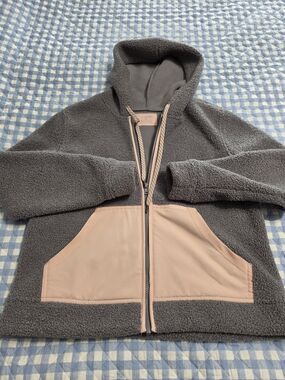 Jaanuu Charcoal Sherpa Jacket with Pink Pockets